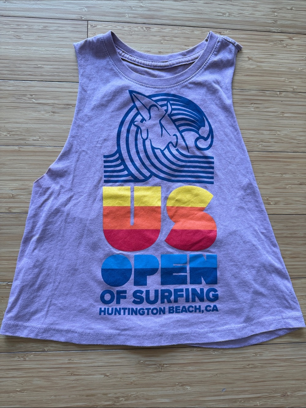 Lilac Surf Tank with Colorful 'US Open of Surfing' Graphic